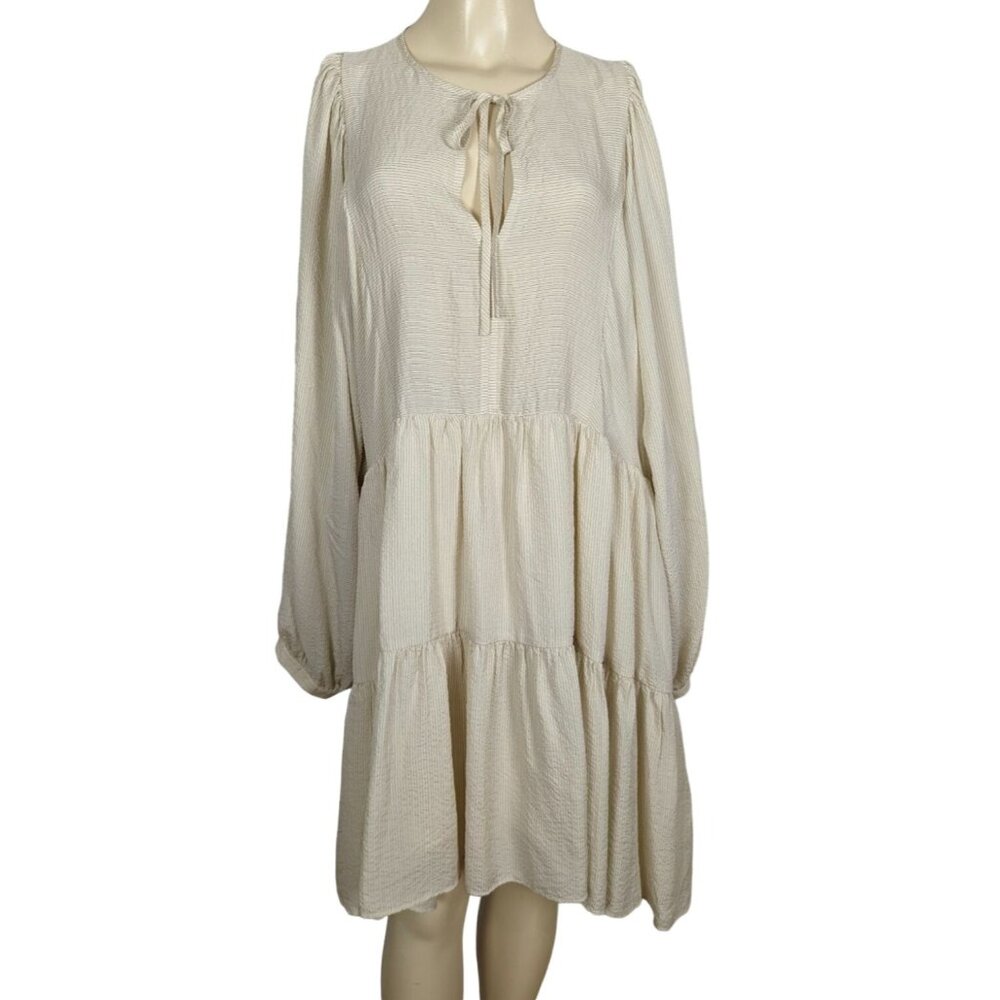ANNIE BING dress Size L‎ 8 cream black Madison Tiered Silk Dress Bohemian Summer